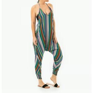 Buddha Pants Savannah Summer Harlem Stripe Cotton Jumpsuit Women’s Size S